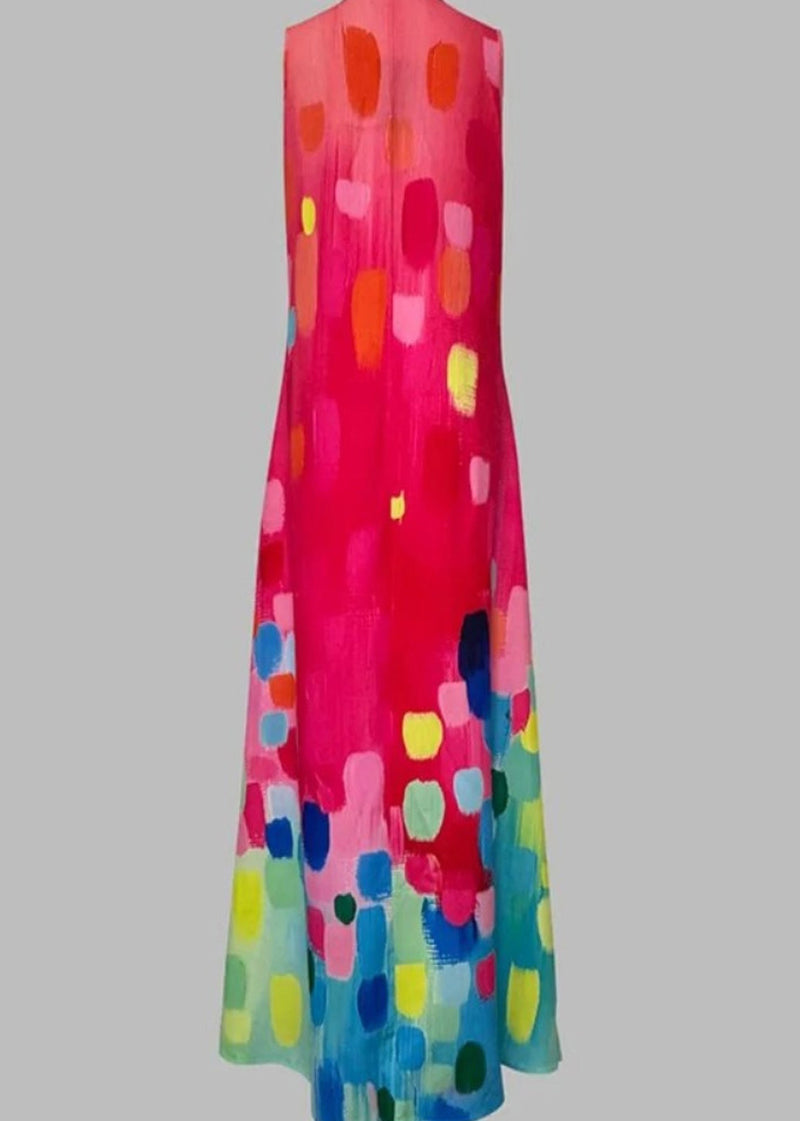 ' Red V-neck Printed Sleeveless Maxi Dress