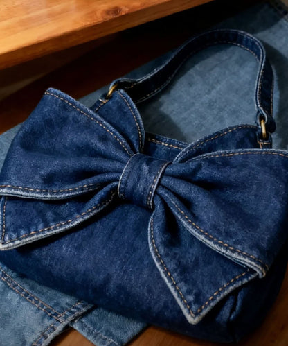 Navy Bow Durable Denim Shoulder Bags