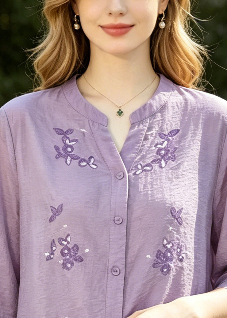 Purple Patchwork Cotton Top Embroidered Half Sleeve