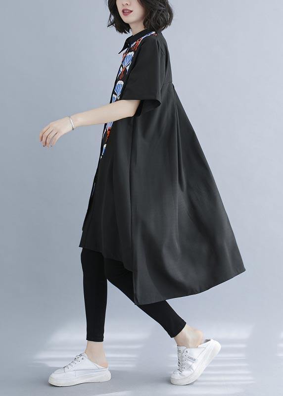 Black Print Asymmetrical Designlow High Design Vacation Summer Cotton Dress