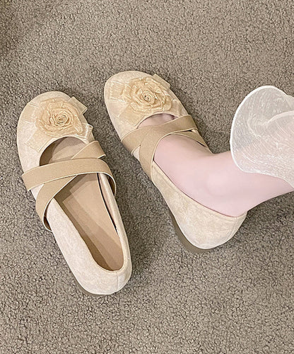 Apricot Cross Strap Splicing Suede Flat Feet Shoes