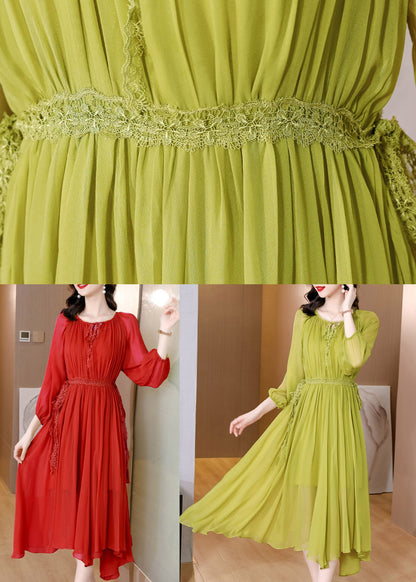 Red Tie Waist Chiffon Maxi Dresses Long Sleeve