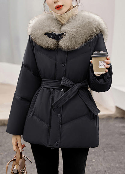 Coffee Fur Collar Zip Up Duck Down Winter Coats