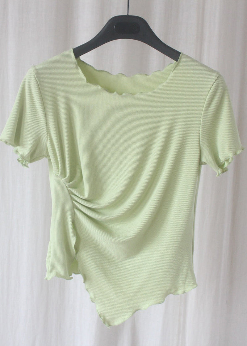 Grey Asymmetrical Wrinkled Short Sleeve