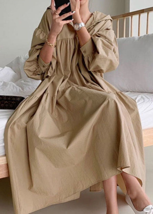 White Hooded Patchwork Cotton Maxi Dress Spring