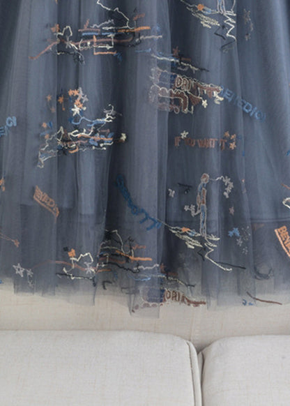Grey Embroideried Letter Graphic Elastic Waist Skirts Summer