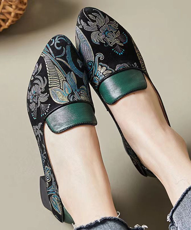 Green Chunky Heel Embossed Splicing