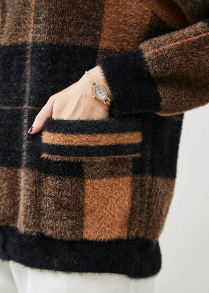 Colorblock Zip Up Plaid Mink Velvet Coats Spring