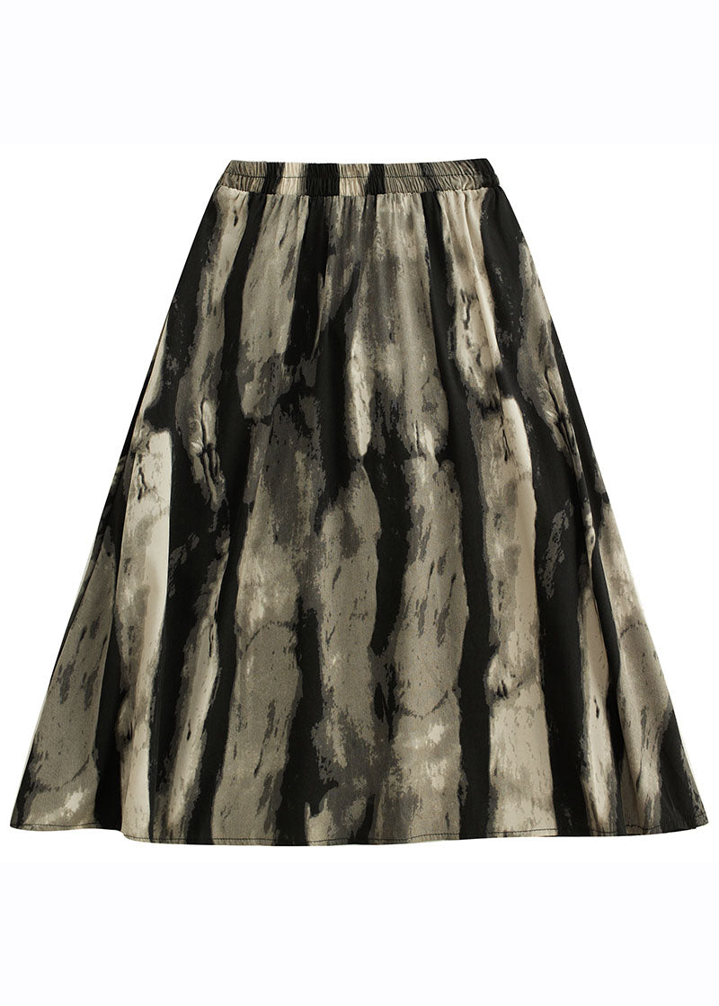 Print Pockets Patchwork Elastic Waist Maxi Skirt Fall