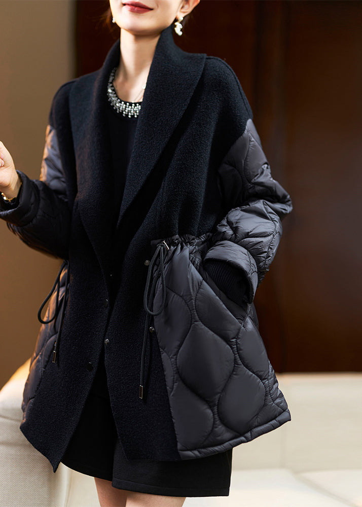 Coffee Drawstring Pockets Patchwork Cotton Filled Coat Spring
