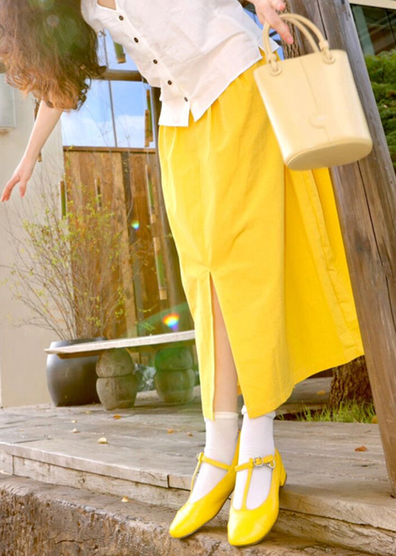 Brief Yellow Pockets Side Open a Line Skirts Summer