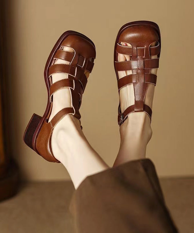 Black Classy Splicing Chunky Heel Hollow Out Sandals