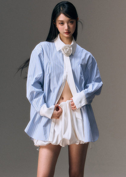 Blue Peter Pan Collar Striped Shirt and Skirts Two Pieces Set Fall