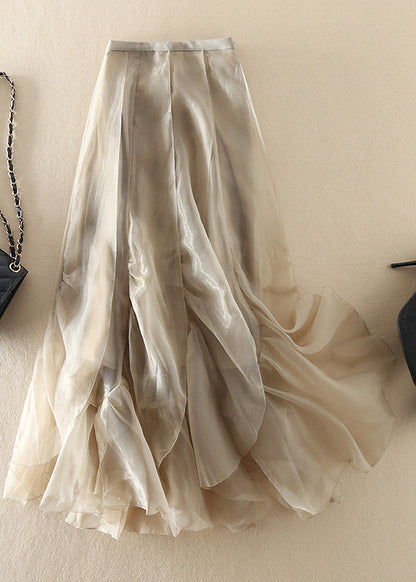 Stylish Champagne Patchwork Wrinkled Chiffon Skirt Spring