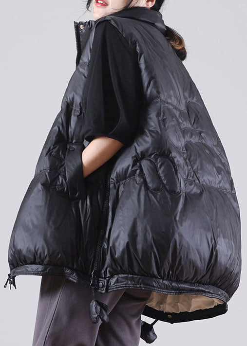 Black Zippered Duck Down Sleeveless Down Vest
