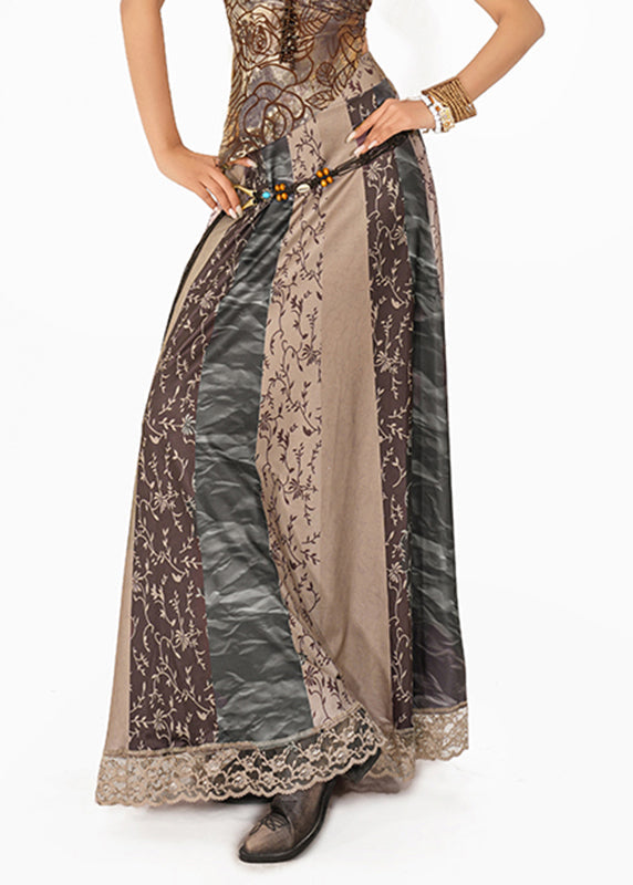 Grey Print High Waist Maxi Skirt