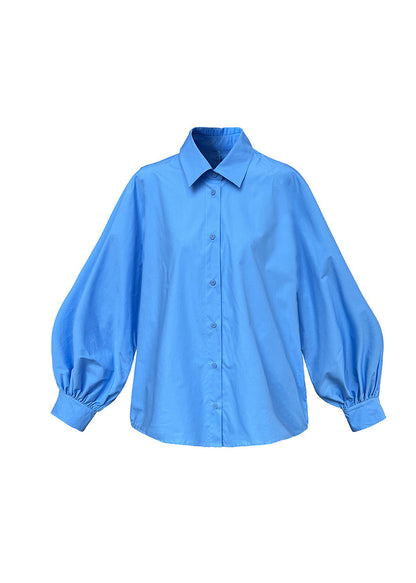 Original Design Blue Peter Pan Collar Cotton Shirts Lantern Sleeve