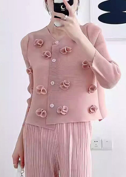 Unique Purple O Neck Wrinkled Silk Top Fall