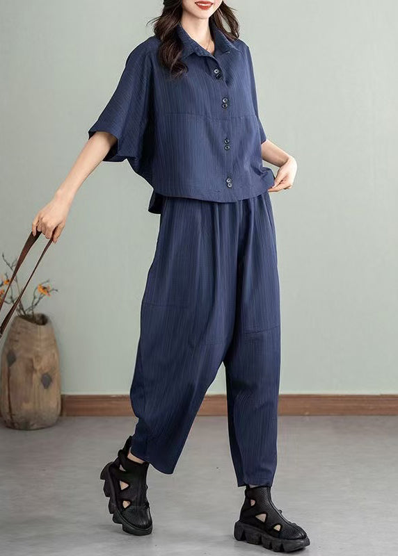 Natural Navy Oversized Cotton Sets 2 Pieces Summer