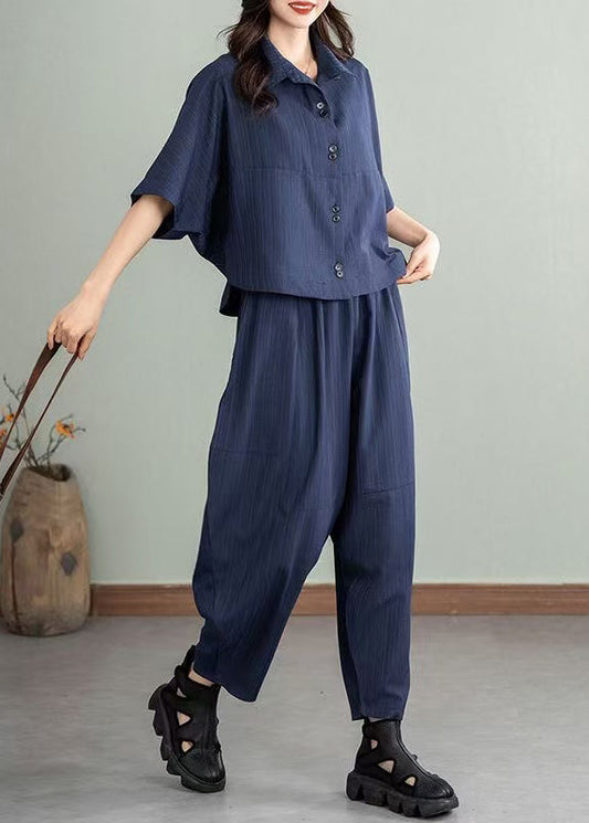Natural Navy Oversized Cotton Sets 2 Pieces Summer