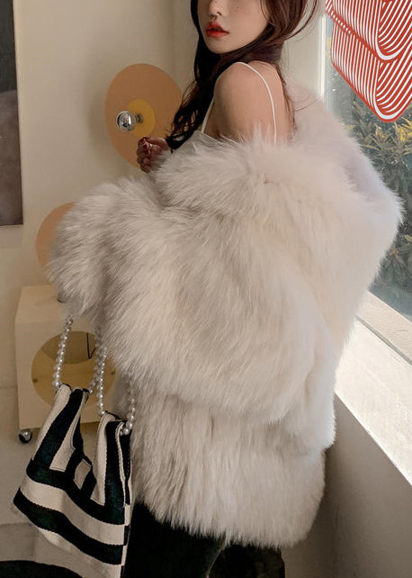 White Hooded Oversized Fox Fur Coats Winter