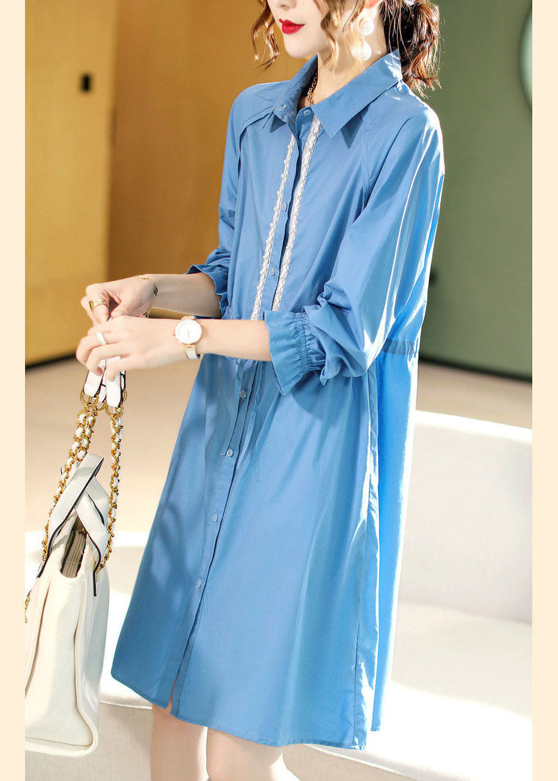 Blue Peterpan Collar Cotton Dress Spring