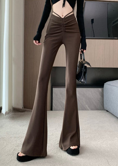 Style Coffee High Waist Patchwork Flared Trousers Summer
