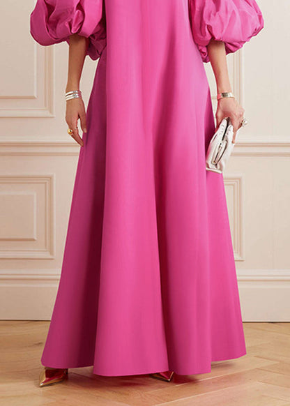 Rose Stand Collar Maxi Dress Petal Sleeve