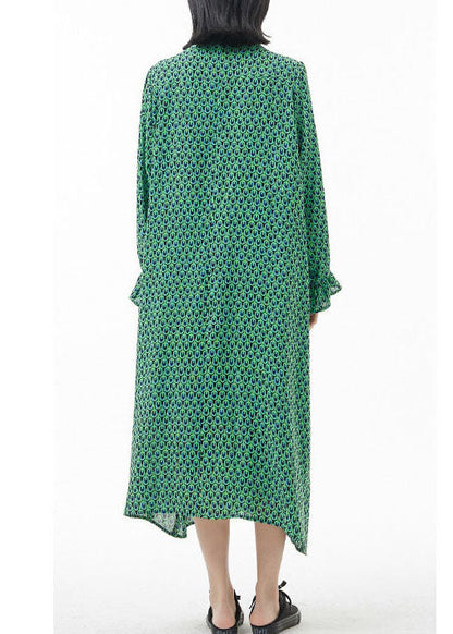 Classy Green Tie Waist V Neck Silk Vacation Dress Spring