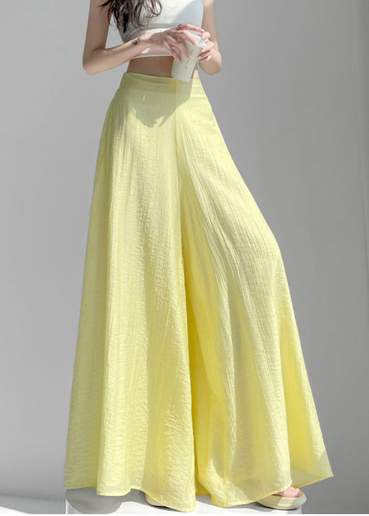 Yellow High Waist Linen Silk Wide Leg Pants Summer