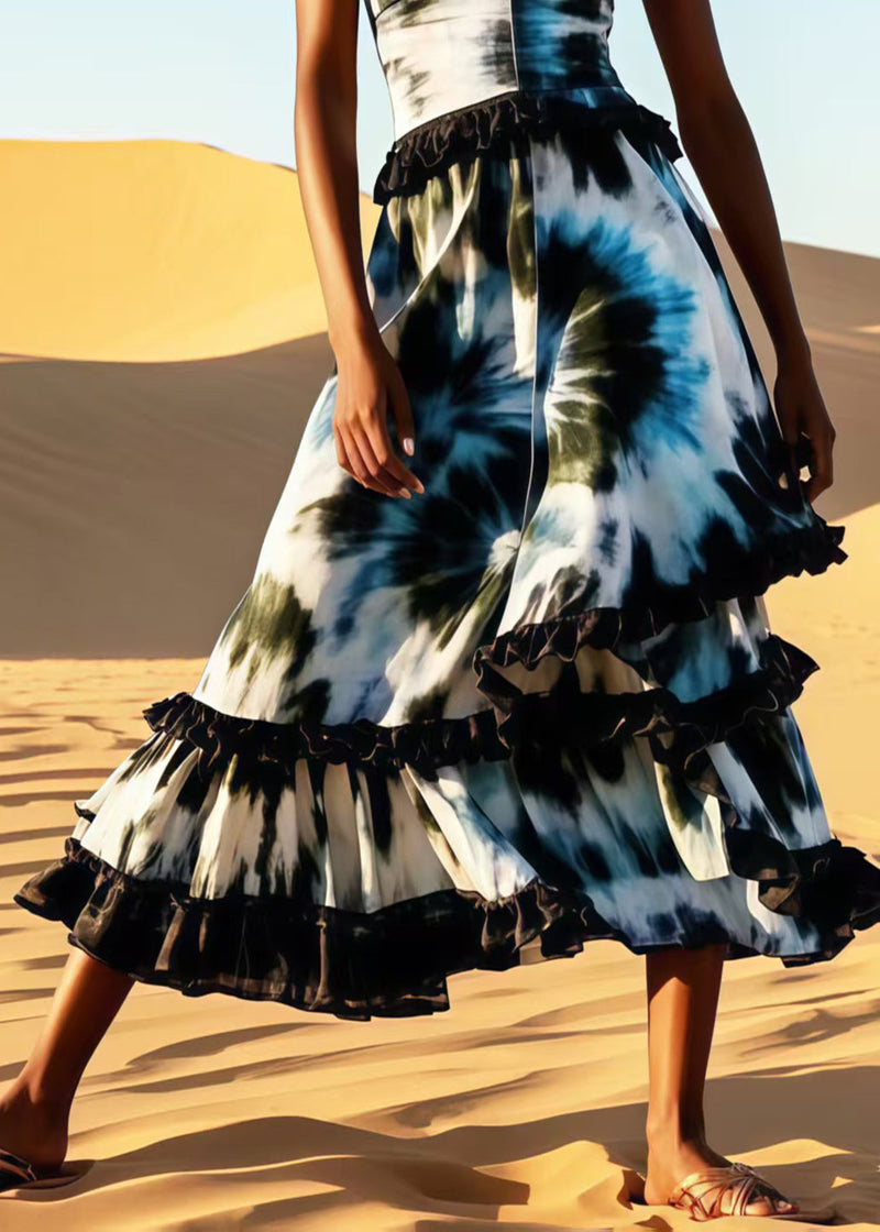 Ruffled Patchwork Tie Dye Cotton Cami Dress Summer