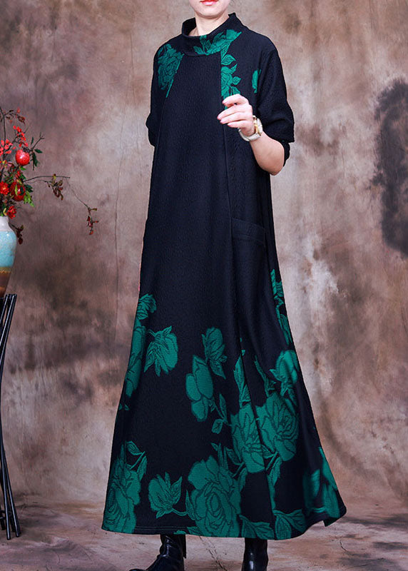 Diy Green Print Holiday Slim Fit Dress Spring