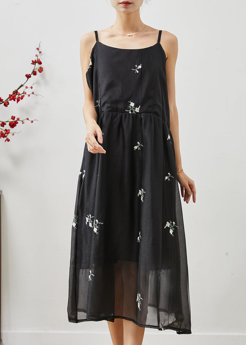 Boutique Black Embroidered Tasseled Chiffon Two Piece Set Clothing Summer