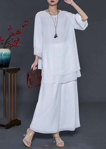 White Layered Chiffon Two Pieces Set Oversized Summer