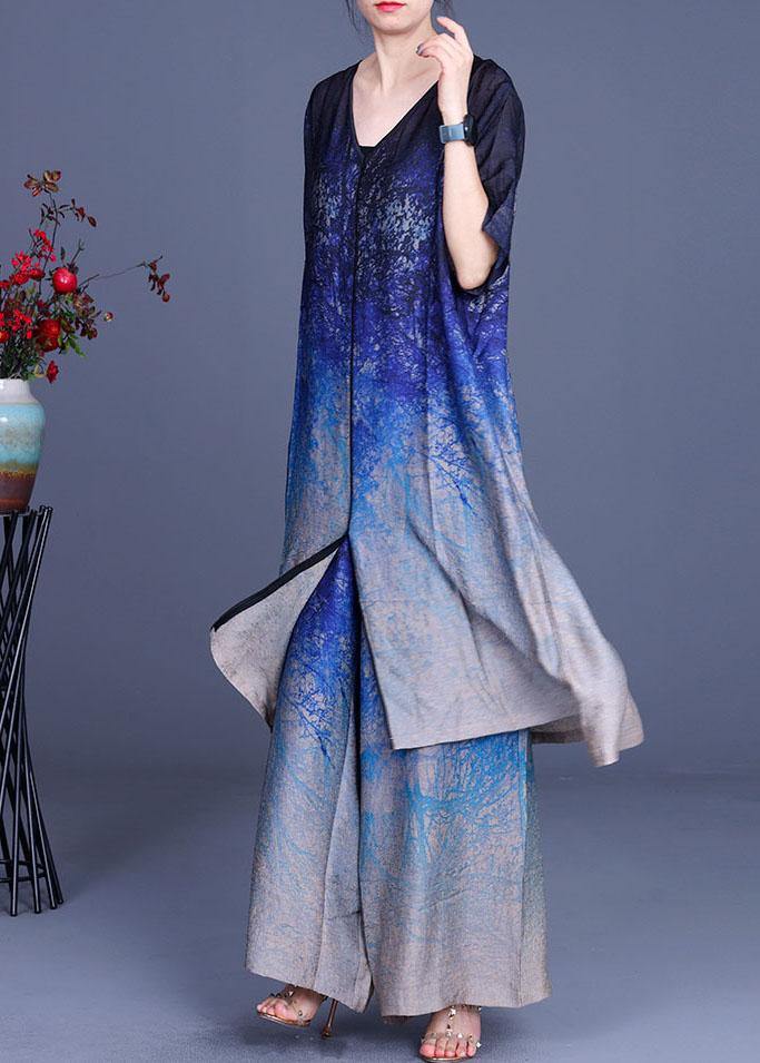 Print Gradient Top + Wide Leg Pants Two Piece Set