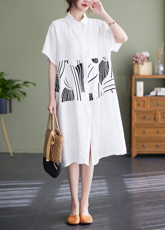 White Peter Pan Collar Button Shirt Dress Short Sleeve