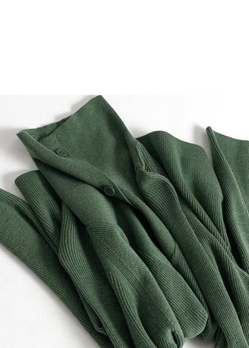 Simple Green Button Wool Knit Top Spring