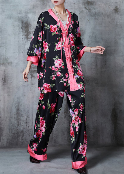 Black Tasseled Silk Two Pieces Set Summer