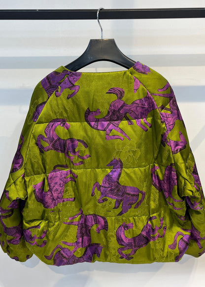 Green Print Patchwork Mink Velvet Duck Down Puffers Jackets Winter