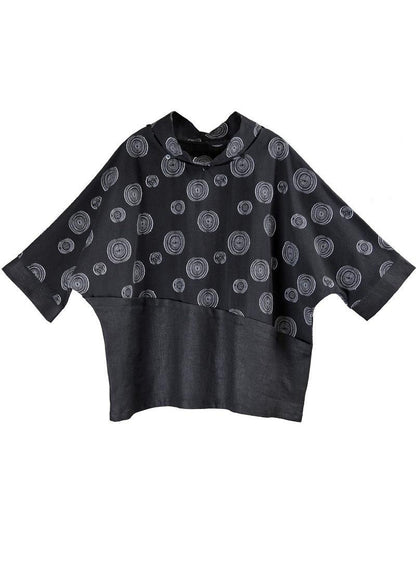 Organic Black Print Patchwork Cotton Linen Summer Shirt