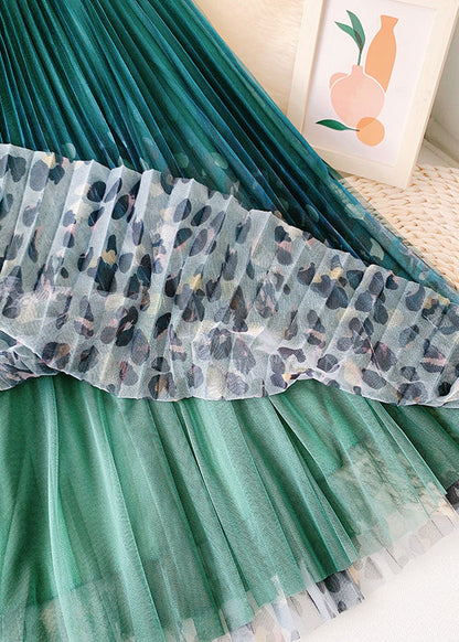 Organic Green Leopard Print Straight Spring Skirt