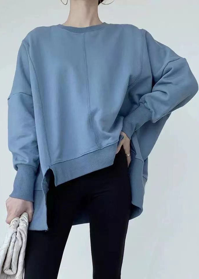 White Asymmetrical Patchwork Cotton Pullover Spring
