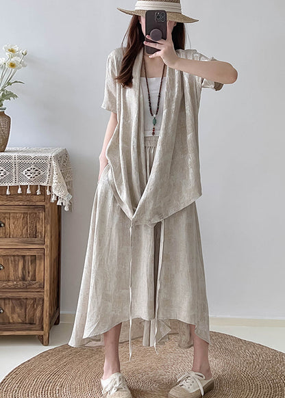 Beige Asymmetrical Jacquard Cotton Two Pieces Set Fall