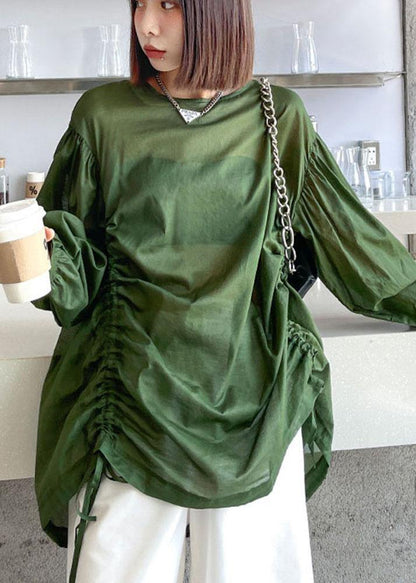 French Green Cinched Long Sleeve Shirts