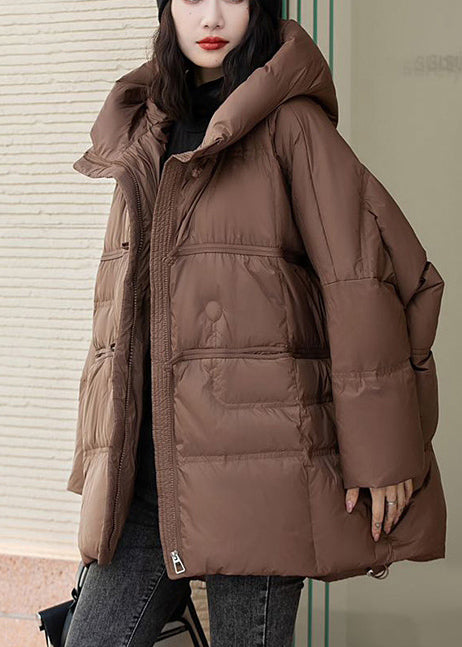 Brown Oversized Duck Down Hooded Coats Winter