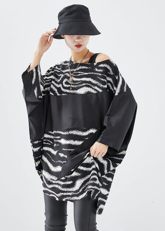 Black Asymmetrical Patchwork Spandex Shirts Batwing Sleeve