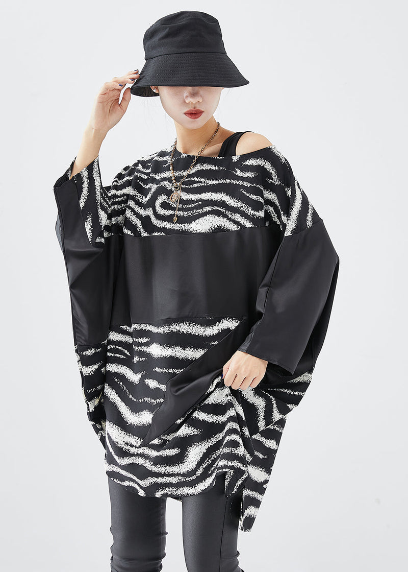 Black Asymmetrical Patchwork Spandex Shirts Batwing Sleeve