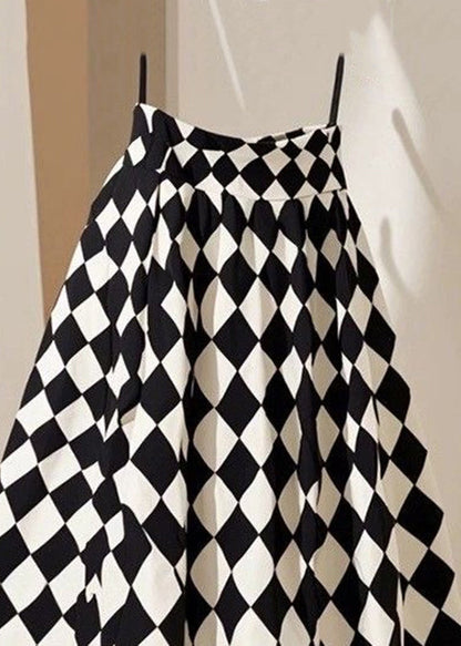 French Plaid High Waist Cotton a Line Skirts Summer