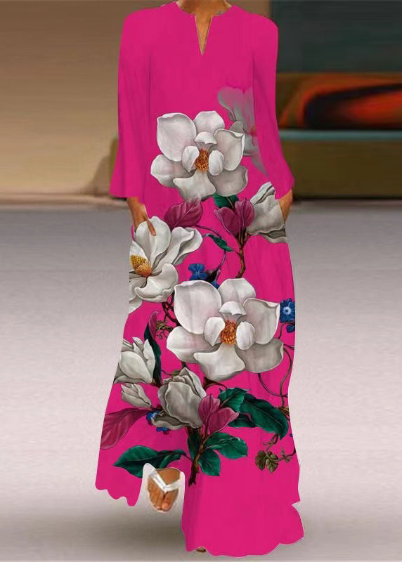 White Print Maxi Beach Dress Long Sleeve