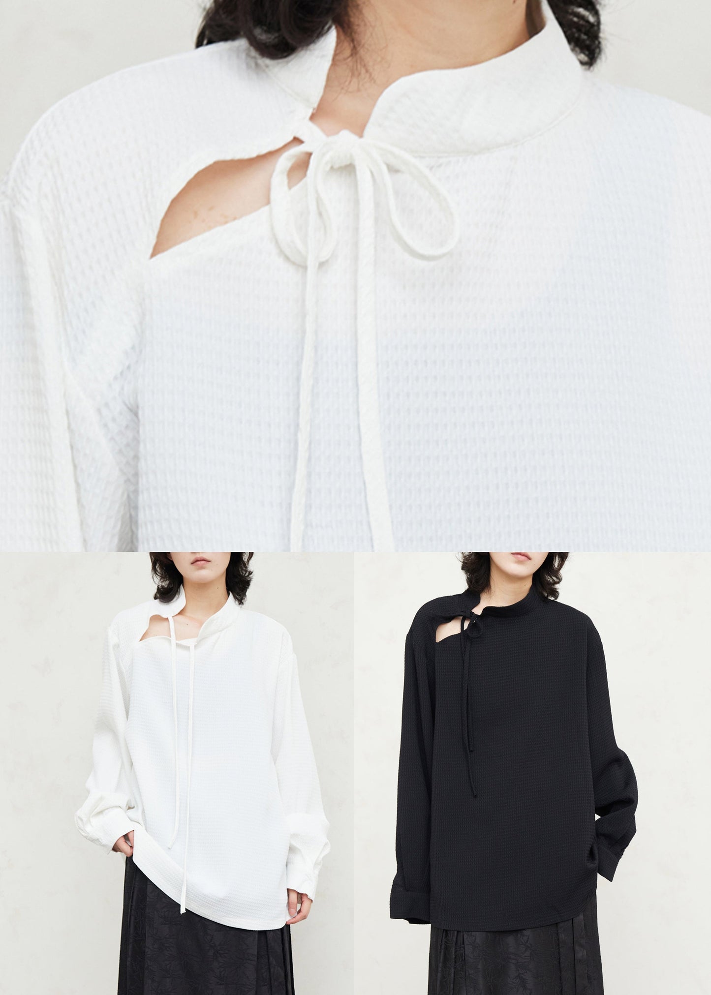 White Stand Collar Patchwork Shirts Fall